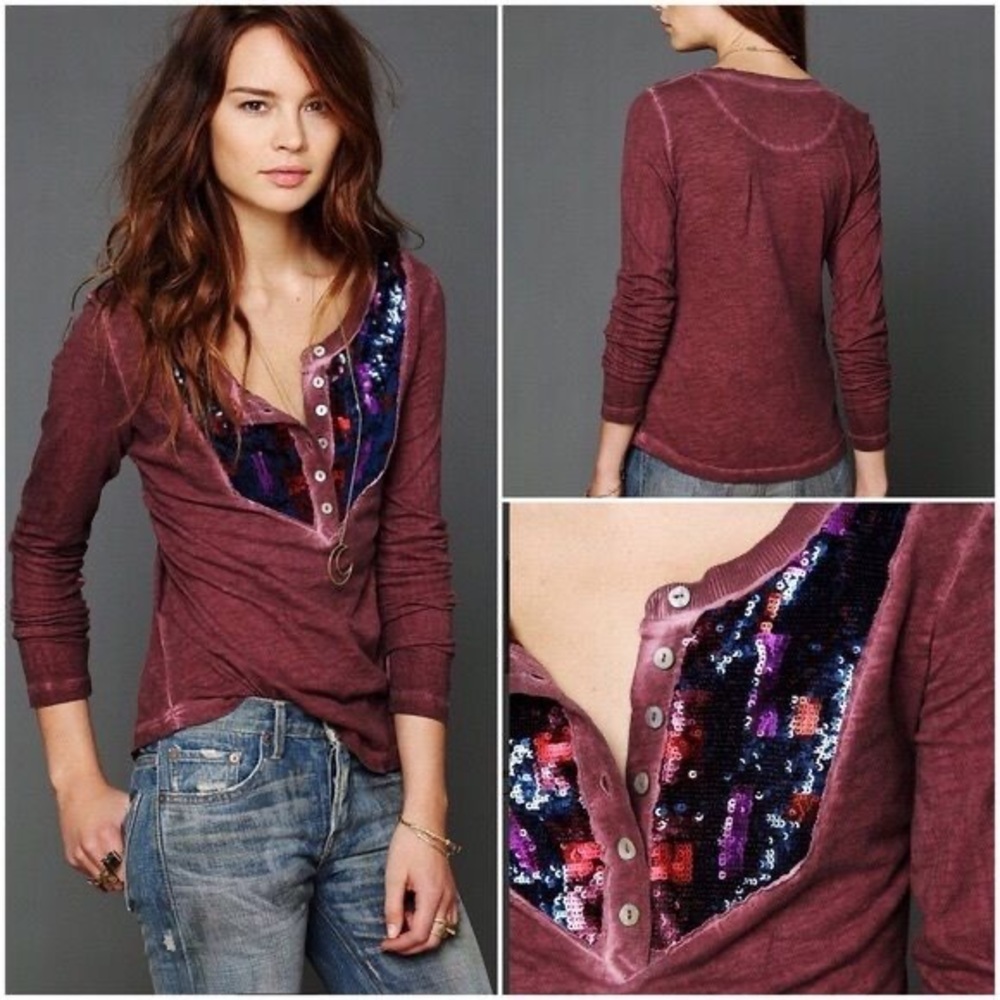 Free People Tiger Eyes Sequin Henley - Picture 4 of 7